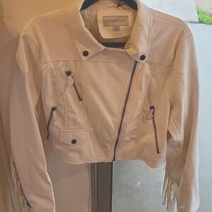 Faux White Fringe Leather Jacket -B. Coature Large